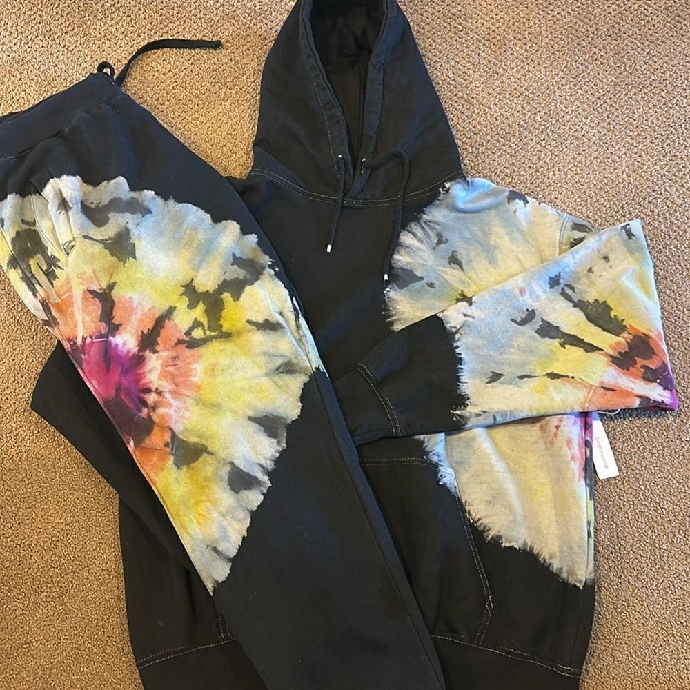 Six/Fifty Tie Dye Hoodie & Sweatpants Set Black Multicolor Size L NWT